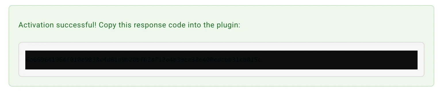 Response code result shown on this page